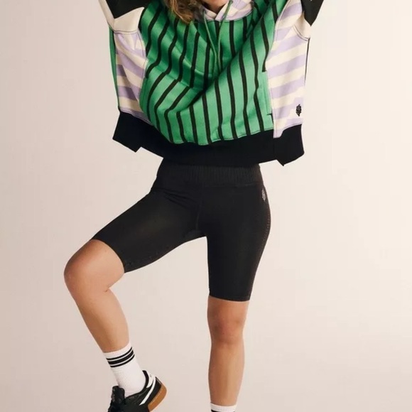 Free People Sprint To The Finish Printed Hoodie Ribbed Hem Pockets Green Multi - Picture 4 of 6